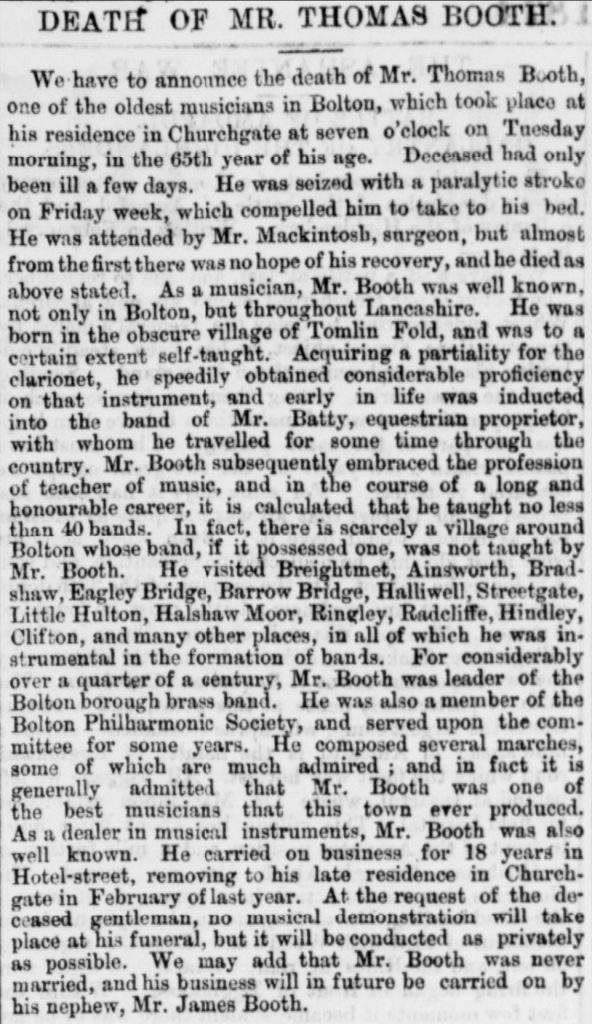 Death of Thomas Booth - Obituary